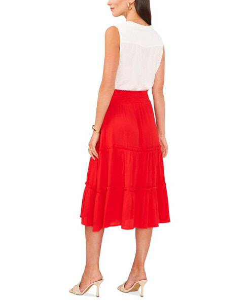 Women's Solid-Color Tiered Pull-On Skirt