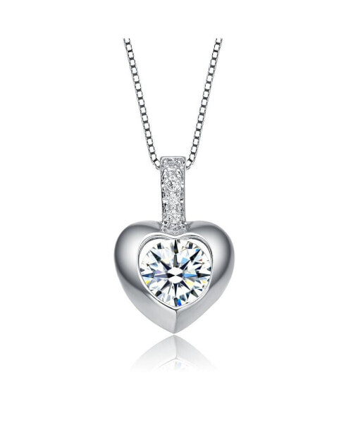 White Gold Plated with Cubic Zirconia Heart Drop Pave Pendant Necklace
