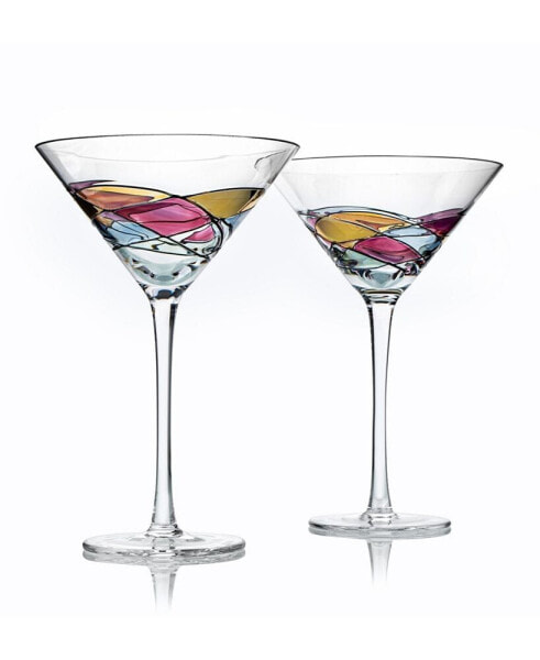 Hand Painted Stained Glass Martini Glasses 8 oz, Set of 2