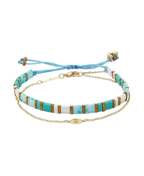 Gold Flash Plated Evil Eye Blue and White Bracelet Set