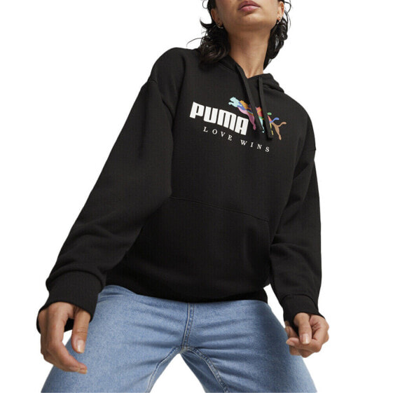 Puma Essential Love Wins Drawstring Pullover Hoodie Womens Size L Casual Athlet