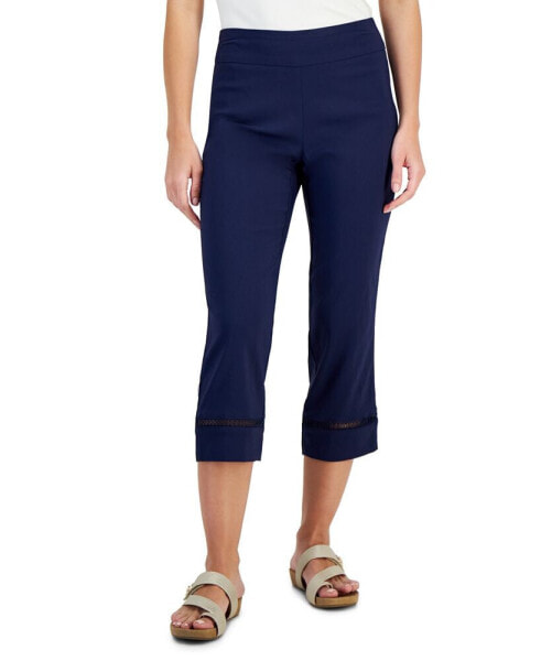 Women's Woven Lace-Trim Capri Pull-On Pants, Created for Macy's