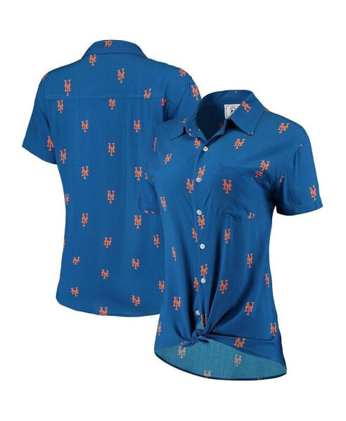 Women's Royal New York Mets All Over Logos Button-Up Shirt
