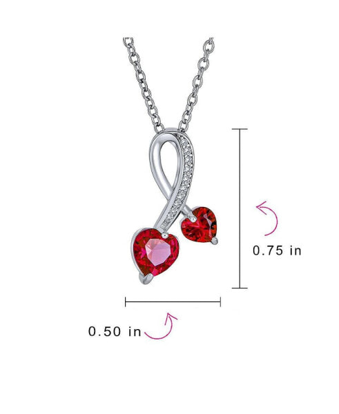 Romantic Promise Pave Accented Criss Crossing Twisting Two Ruby Red AAA CZ Hearts Necklace Pendant For Women Teens .925 Sterling Silver