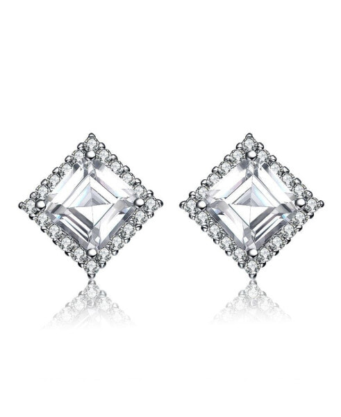 White Gold Plated Cubic Zirconia Square Stud Earrings