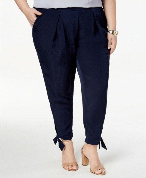NY Collection Plus Size Tapered Tie Hem Pants Navy 3X