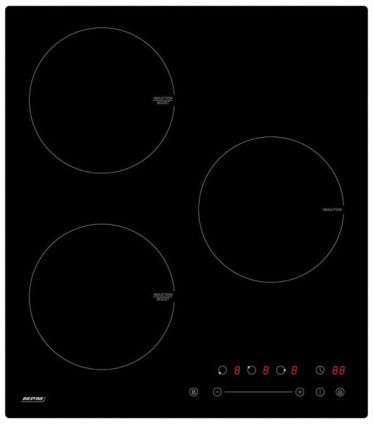 MPM 45-IM-07 - Black - Countertop - 45 cm - Zoneless induction hob - Glass - 3 zone(s)