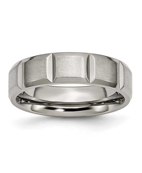 Titanium Satin and Polished Grooved Wedding Band Ring