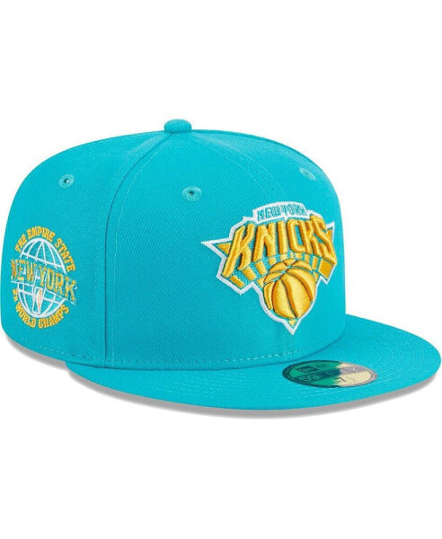 Men's Turquoise New York Knicks 2-Time Champions Breeze Grilled Yellow Undervisor 59FIFTY Fitted Hat