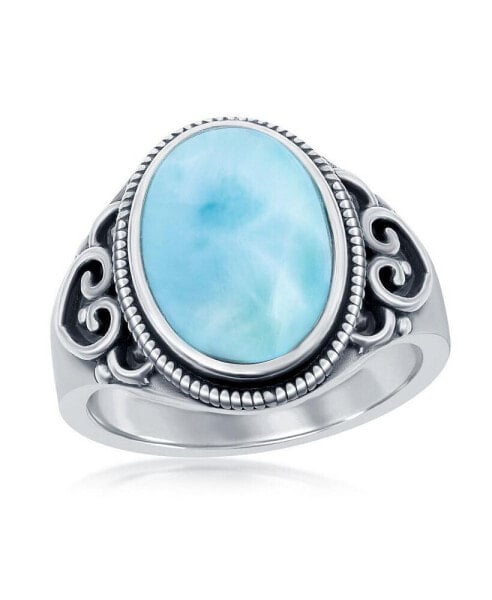 Sterling Silver Oval Larimar Filigree Design Ring