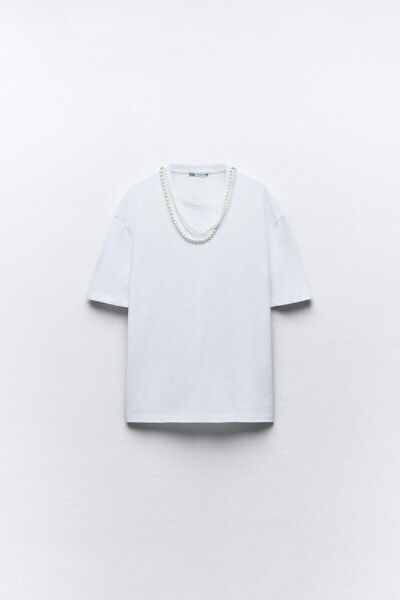 T-shirt with faux pearl details