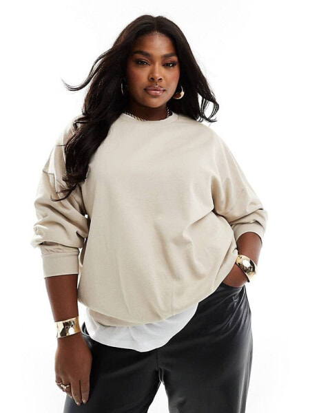 ASOS DESIGN Curve oversized sweatshirt in washed stone