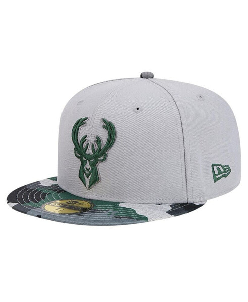 Men's Gray Milwaukee Bucks Active Color Camo Visor 59fifty Fitted Hat