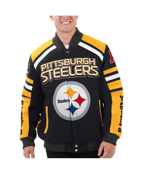 Men's Black Pittsburgh Steelers Power Forward Racing Full-Snap Jacket