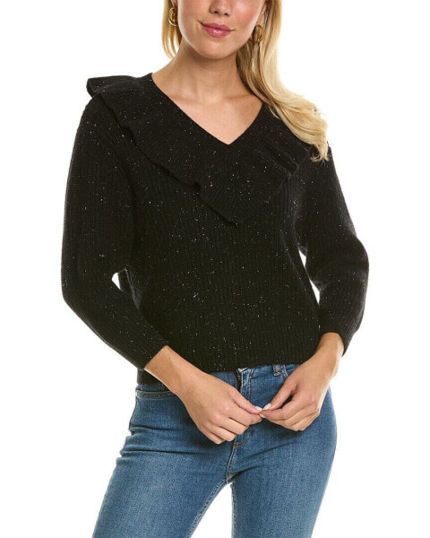 Autumn Cashmere Shaker Rib Ruffle Cashmere Sweater Women's Black S