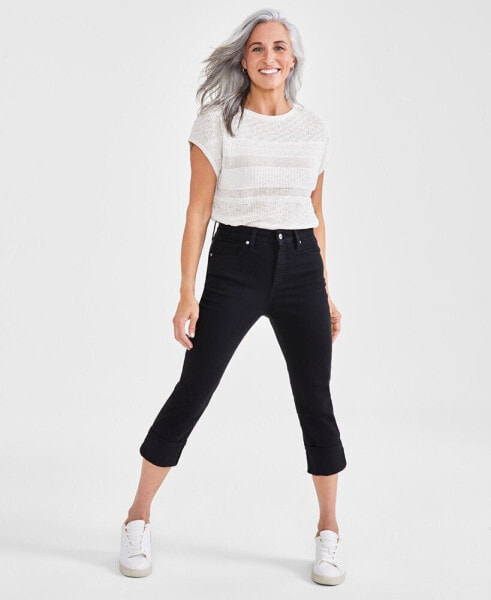 Petite High-Rise High-Cuff Capri Jeans, Created for Macy's