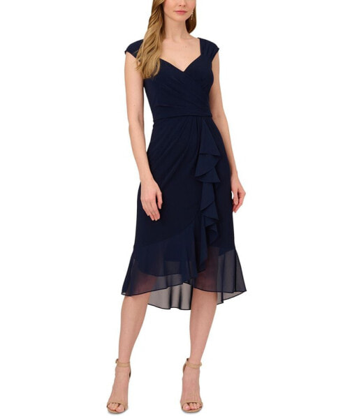 Women's Sweetheart-Neck Chiffon-Drape Jersey Dress