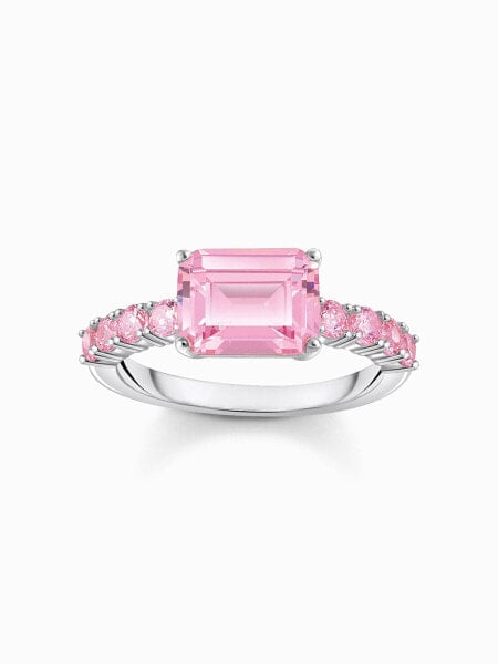 Thomas Sabo TR2451-051-9-54 Silver solitaire ring w. pink-coloured stones