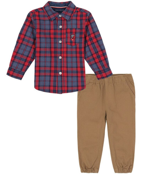 Костюм для малышей Tommy Hilfiger Рубашка на пуговицах в клетку и брюки-джоггерсы из твила, 2 шт.