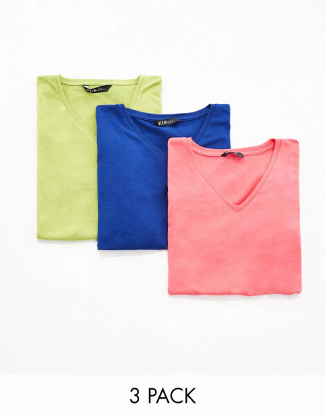 Yours 3 pack v neck t-shirts in pink, navy and green