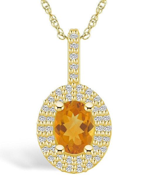 Citrine (1-1/5 Ct. T.W.) and Diamond (1/2 Ct. T.W.) Halo Pendant Necklace in 14K Yellow Gold