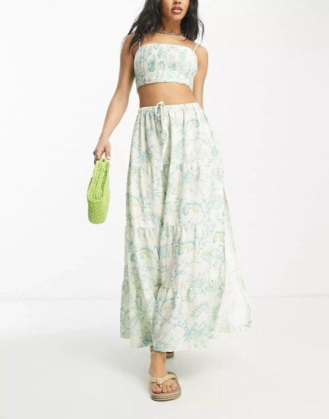 Rhythm Cairo beach maxi skirt in blue print