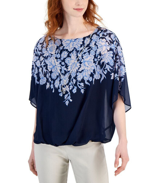 Women's Printed Poncho-Sleeve Necklace Top, Created for Macy's