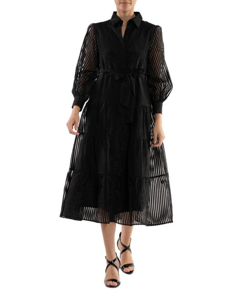 Women's Illusion-Stripe Tiered Shirtdress