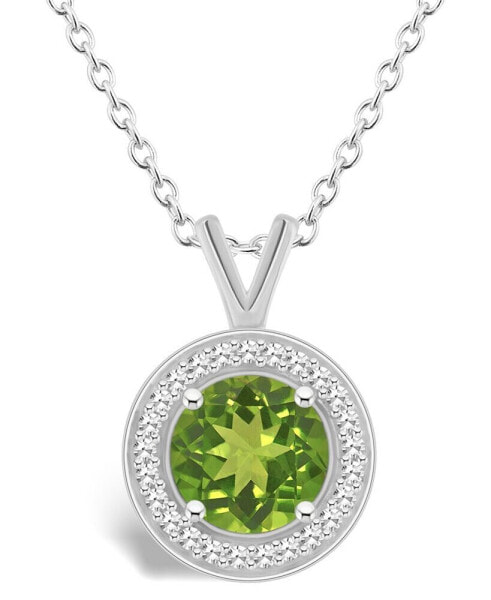 Peridot (1-1/2 ct. t.w.) and Diamond (1/8 ct. t.w.) Halo Pendant Necklace in Sterling Silver