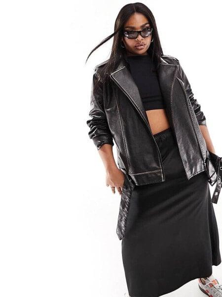 COLLUSION Plus oversized biker jacket in black