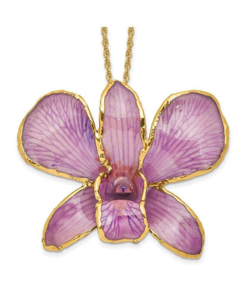 Diamond2Deal 24K Gold-trim Lacquer Dipped Hot Lavender Dendrobium Orchid Necklace