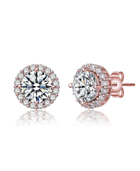 Elegant Round Stud Earrings with Clear Round Cubic Zirconia