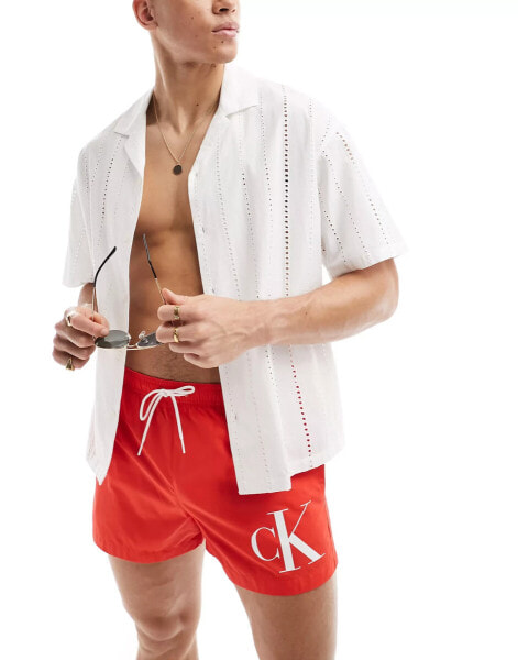 Calvin Klein monogram short drawstring swim short in red