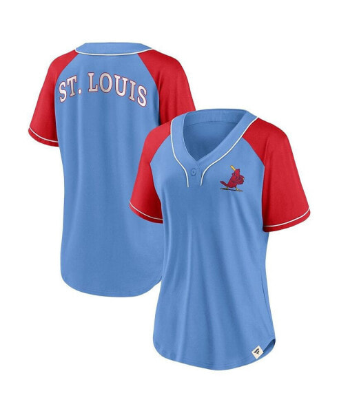 Women's Light Blue St. Louis Cardinals Bunt Raglan V-Neck T-shirt