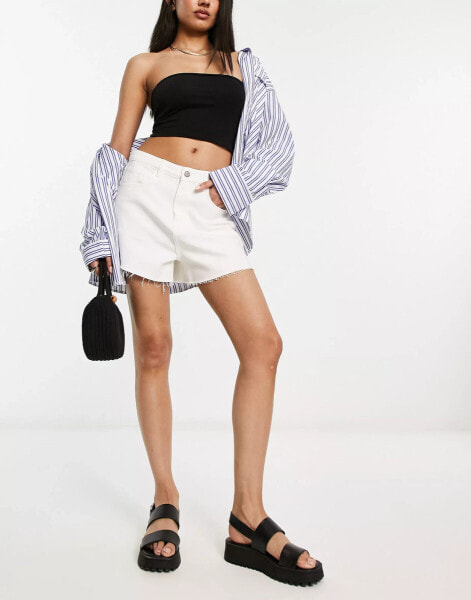 Urban Revivo high waist denim shorts in white