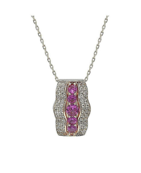 Pink Sapphire & Lab-Grown White Sapphire Curvy Frame 5 Stone Pendant Necklace in Sterling Silver by Suzy Levian