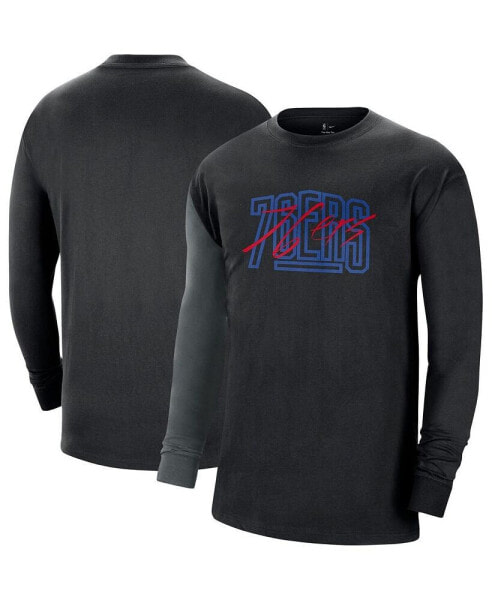 Men's Black Philadelphia 76ers Courtside Versus Flight MAX90 Long Sleeve T-shirt