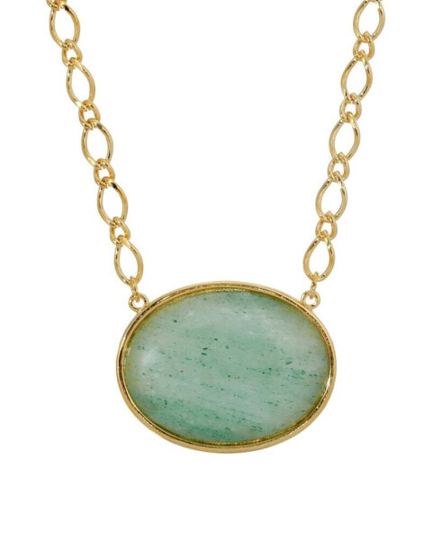 2028 gold-Tone Aventurine Semi Precious Oval Stone Necklace