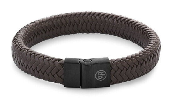 Herringbone Brown Black Leather Bracelet RR-M0023-B