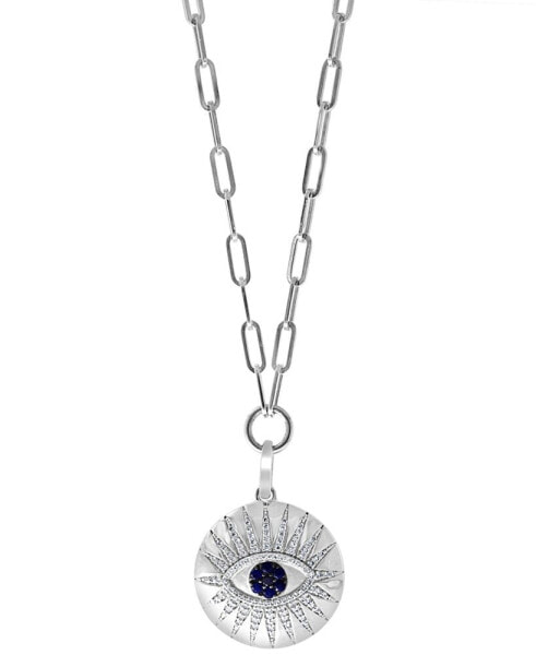 EFFY® Sapphire (1/5 ct. t.w.) & Diamond (3/8 ct. t.w.) Evil Eye 16" Pendant Necklace in Sterling Silver