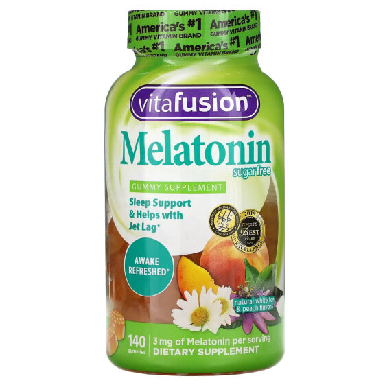 VitaFusion, мелатонин, со вкусом натурального белого чая и персика, без сахара, 140 жевательных конфет