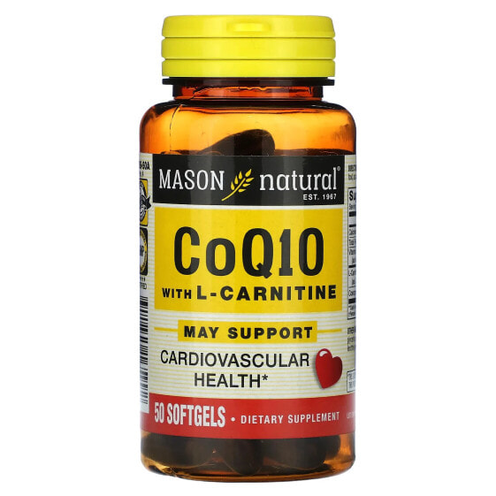 Коэнзим Q10 с L-карнитином, 50 капсул, Mason Natural