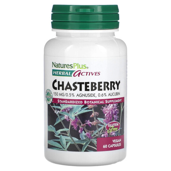 NaturesPlus, Herbal Actives, Chasteberry, 150 мг, 60 веганских капсул