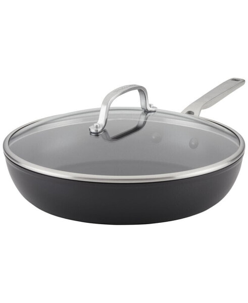 Hard-Anodized Induction Nonstick Frying Pan with Lid, 12.25", Matte Black