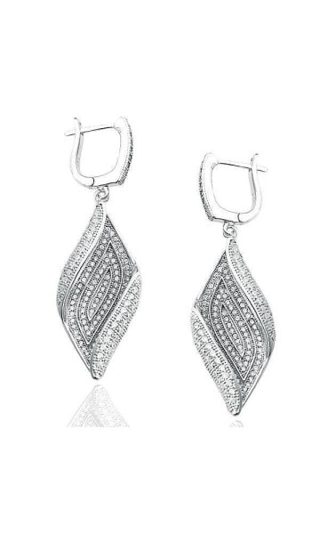 Suzy Levian Sterling Silver Cubic Zirconia Pave Stylish Drop Earrings