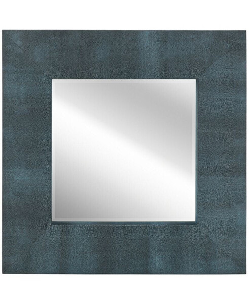 Beveled Wall Mirror Metallic Faux Shagreen Leather Framed Leaner, 30" x 30" x 3"