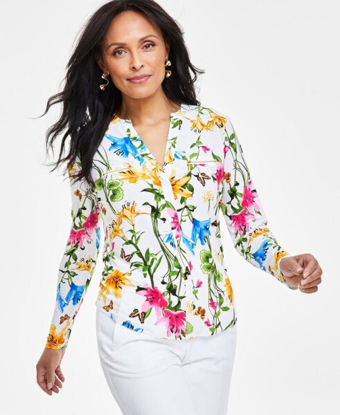 Women's Print Zip-Pocket Top, in Regular & Petite, Created for Macy's