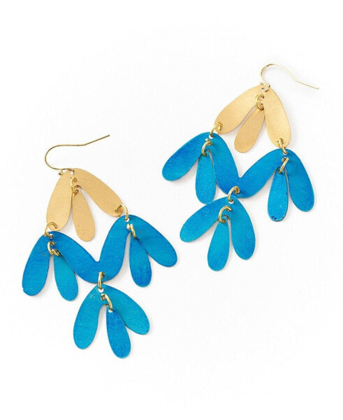 Chameli Chandelier Earrings - Teal Patina, Gold Petals