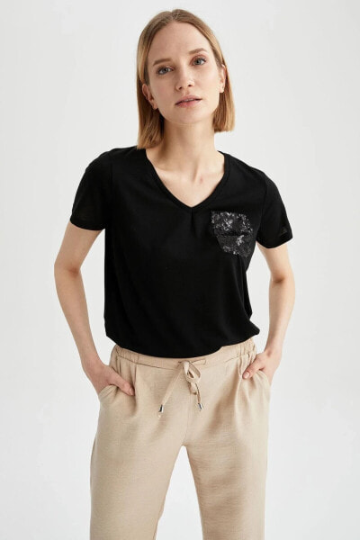 Топ Defacto Regular Fit Neck Beaded Tee