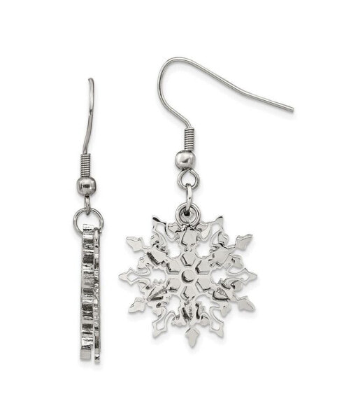 Stainless Steel Polished Snowflake Dangle Earrings